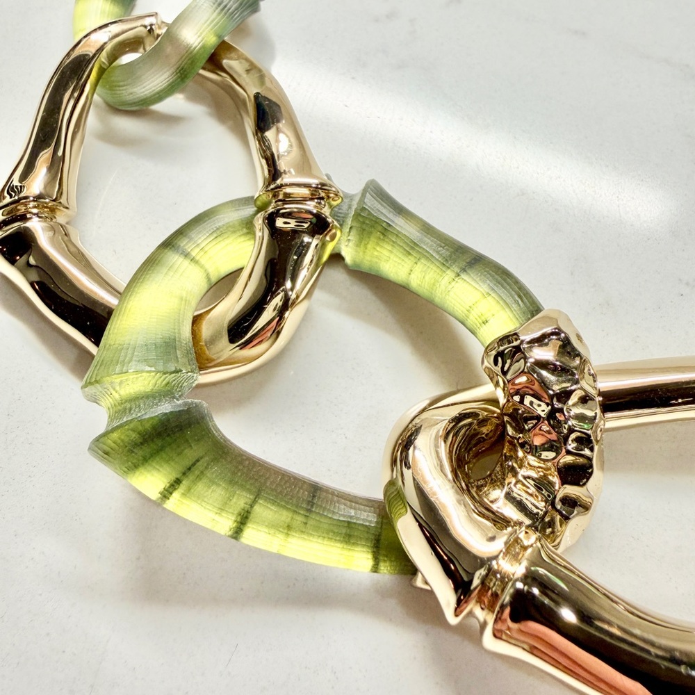 Alexis Bittar Gold and Green Bamboo Link Necklace - Picture 2 of 5